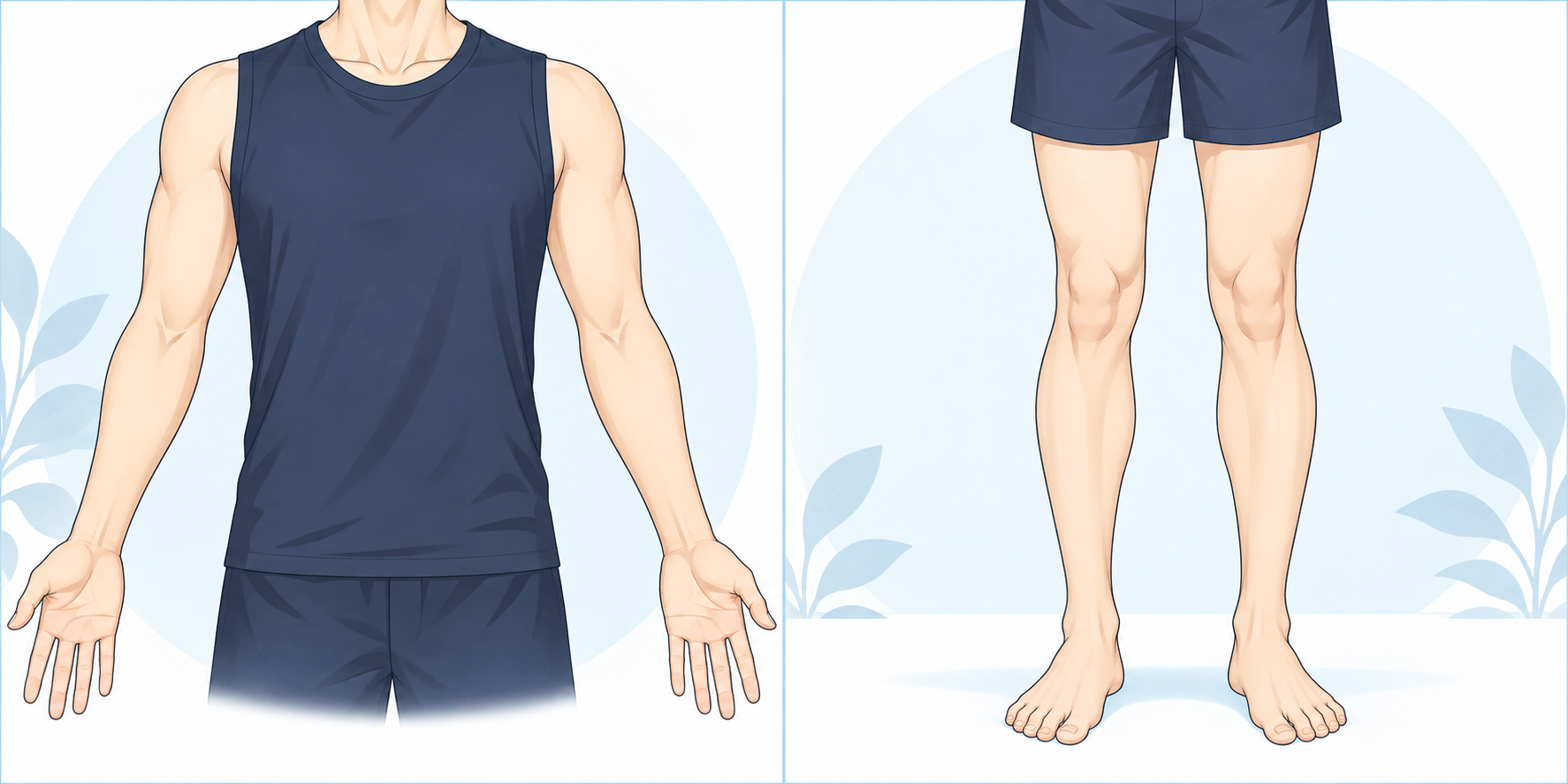 二の腕から手の甲・指まで、両腕のお手入れ範囲を伝えるイラスト